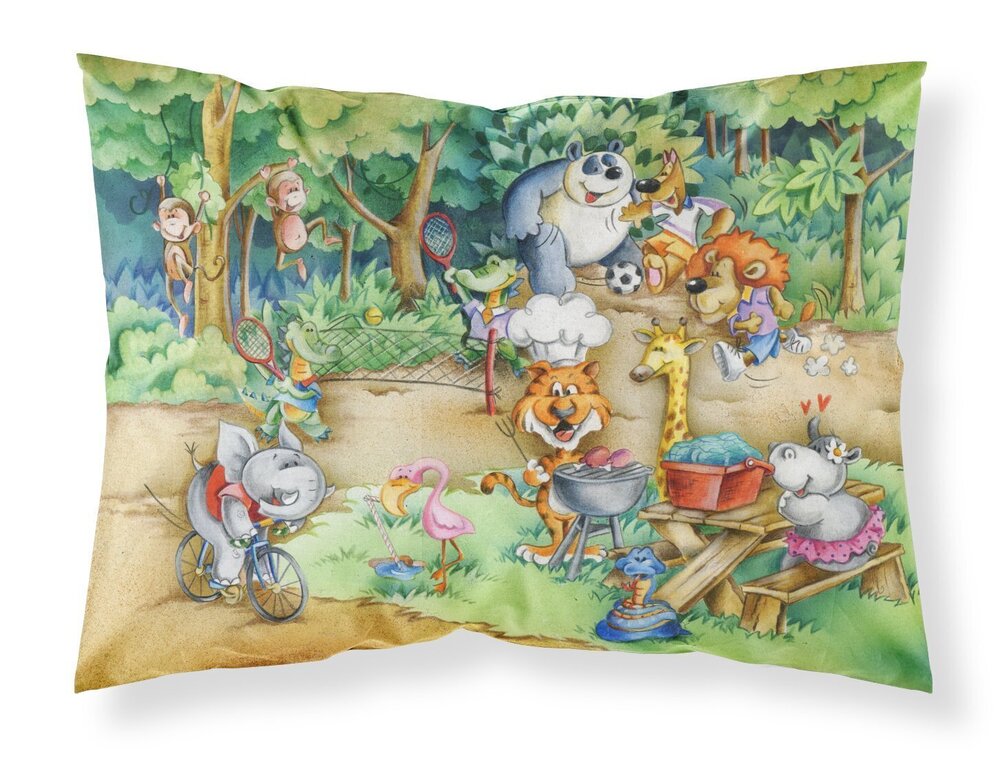 6411 APH6821PILLOWCASE Animals at A Picnic Fabric Standard Pillowcase